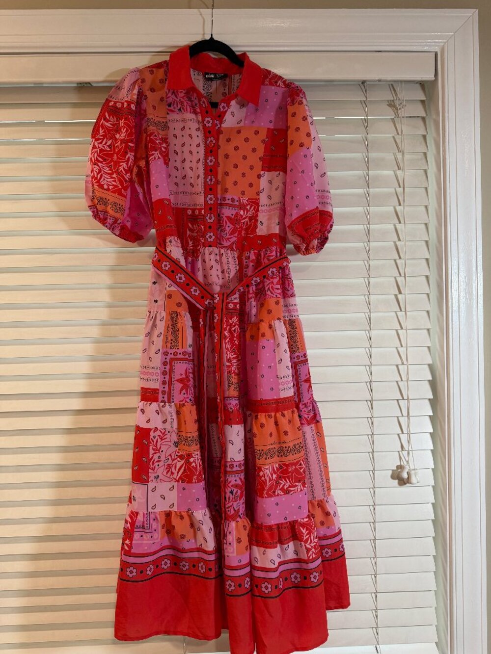 Kate Spade Bandana Patchwork Shirtdress Red Pink Midi Dress L